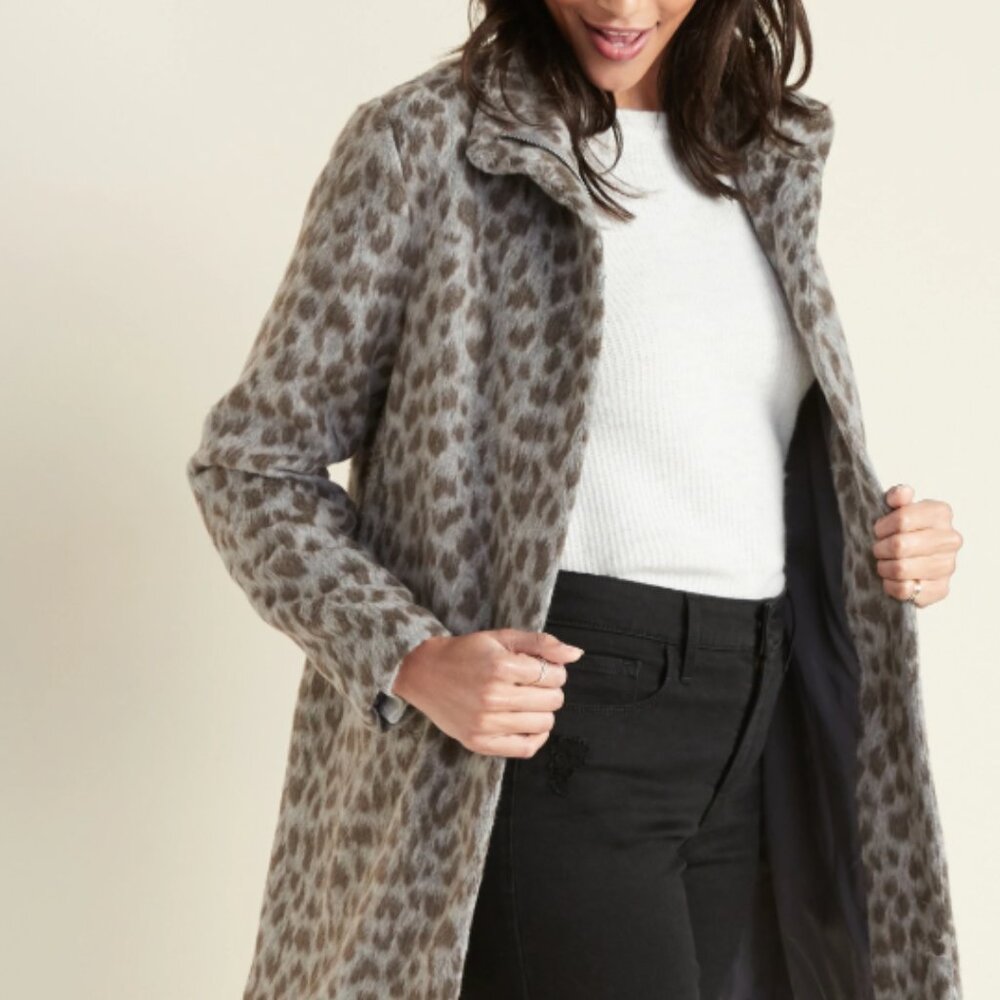 Relaxed Soft-Brushed Leopard-Print Coat for Women